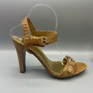 Lauren Ralph Lauren Leather Snakeskin Ankle Strap Heels